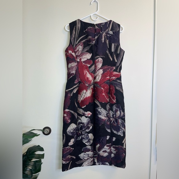 Lafayette 148 Jacquard Floral Sleeveless Sheath Dress Women's 4 Black Red - Picture 3 of 7